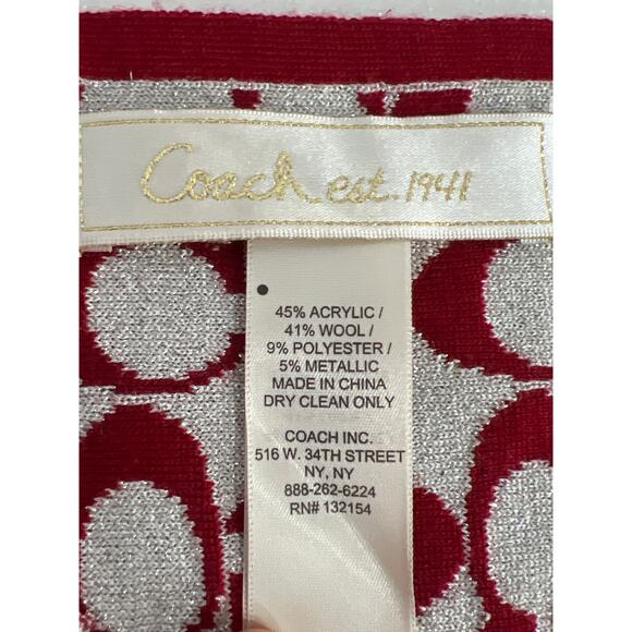 Coach Red Signature C Printed Wool Blend Scarf – 60” x 7” – Excellent Condition - Picture 7 of 10